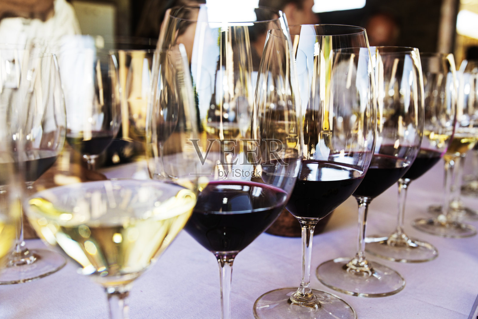 红酒和白葡萄酒在葡萄酒杯准备品酒照片摄影图片