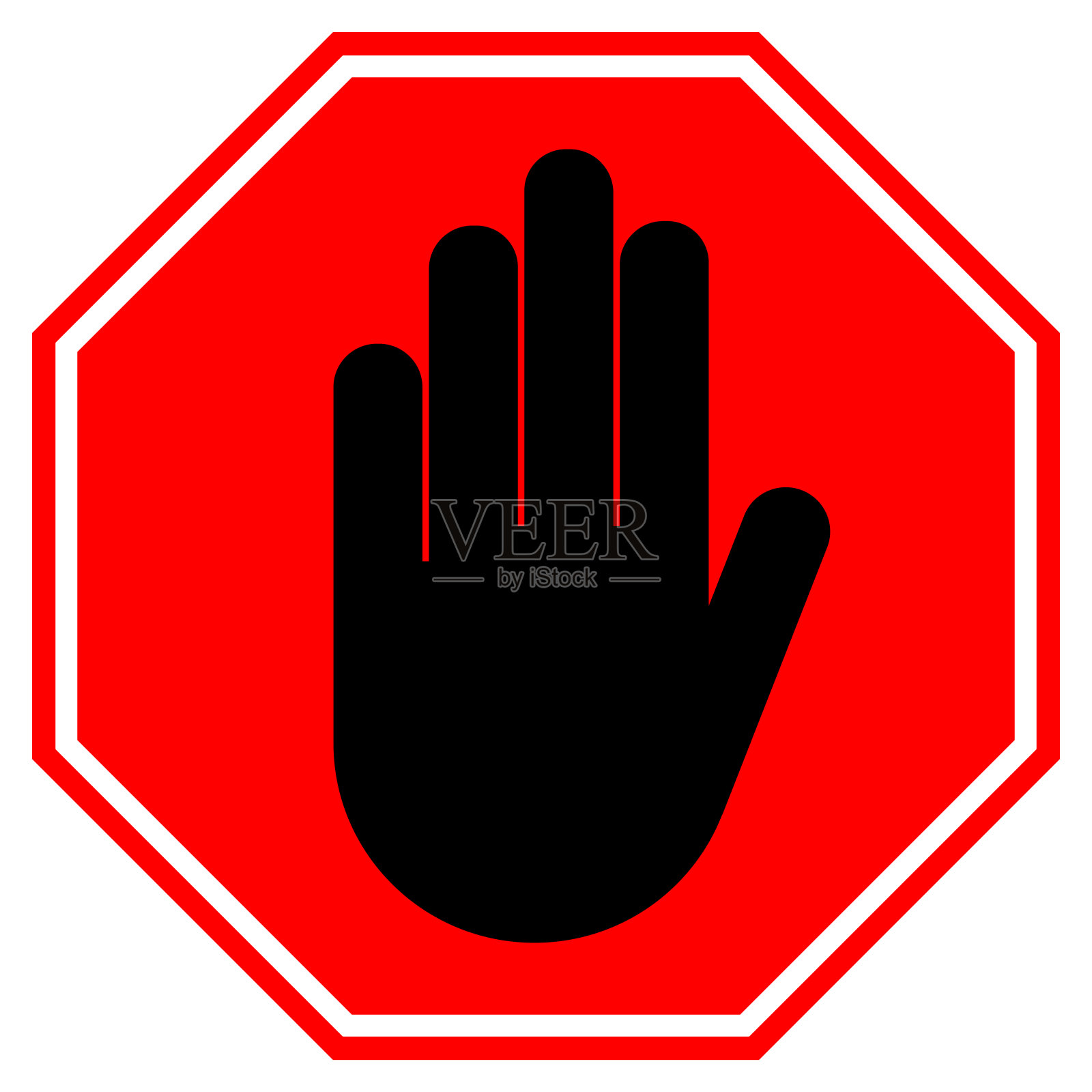 停止手的迹象。NO进入手势为红色八角形。矢量图标插画图片素材
