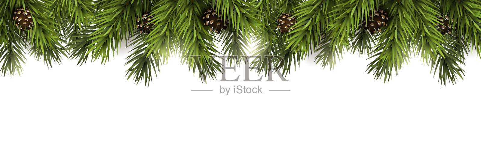 用冷杉树枝和松果装饰的圣诞节边界插画图片素材