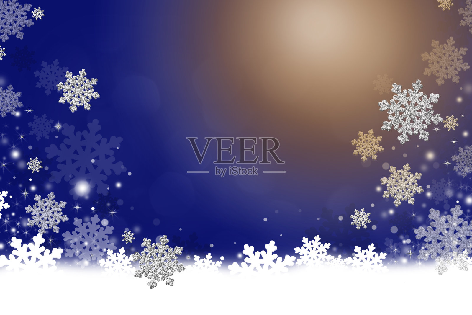 圣诞节，冬天背景的雪花和闪闪发光的节日灯光。插画图片素材