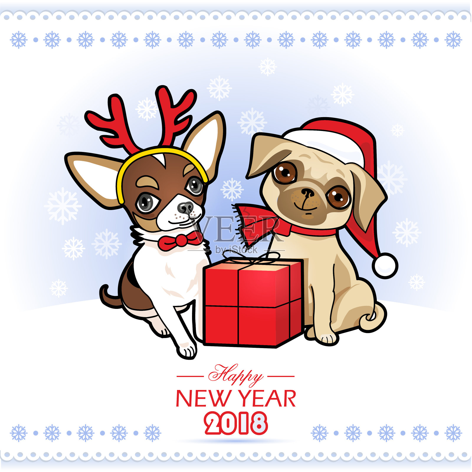 圣诞和新年贺卡和可爱的狗。插画图片素材