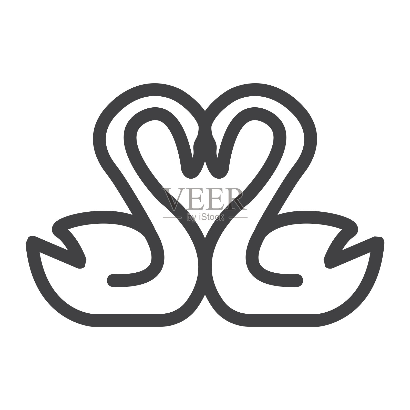 天鹅在爱情线图标，情人节和浪漫，心形符号矢量图形，一个线性模式的白色背景，eps 10。插画图片素材