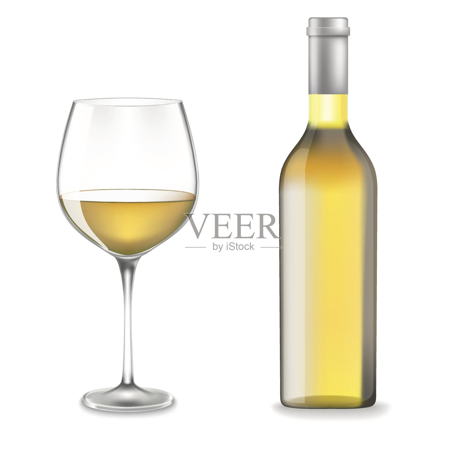 一瓶和一杯白葡萄酒设计元素图片