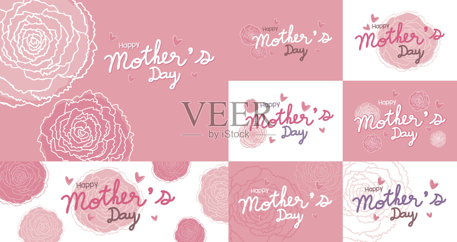 快乐母亲节设计和粉红色康乃馨花背景矢量插图设计模板素材