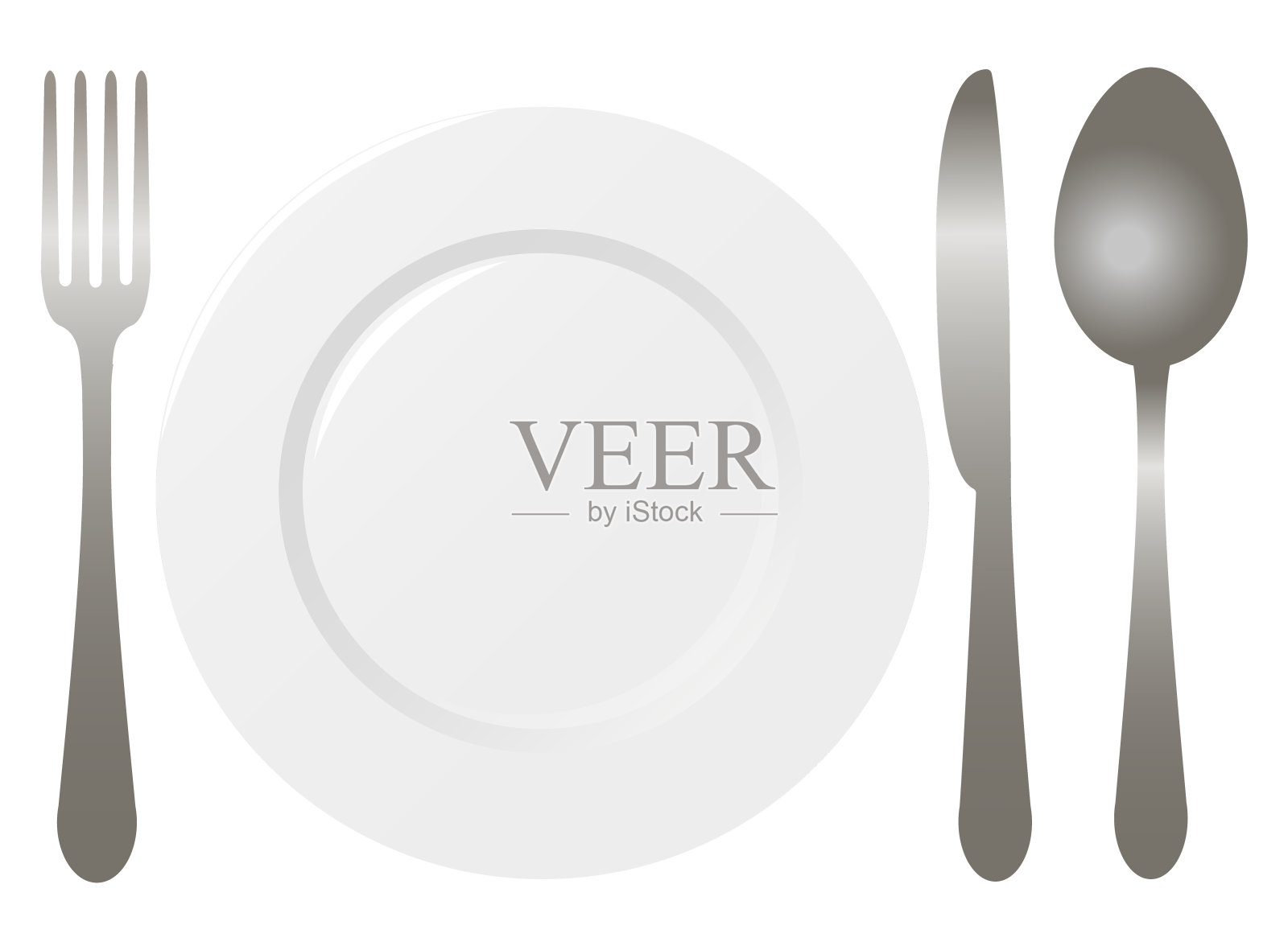 餐具——勺子、叉子、刀和盘子插画图片素材