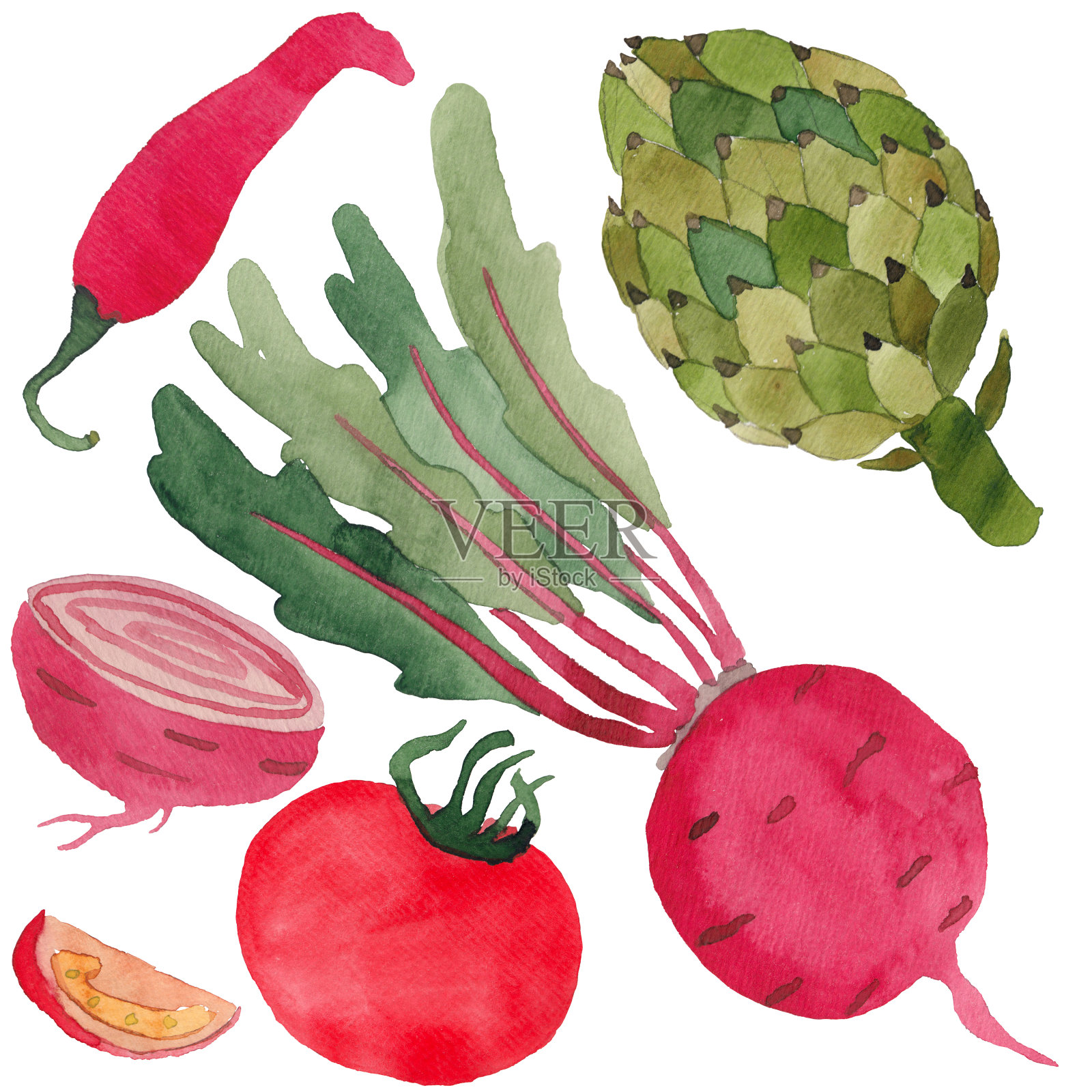 蔬菜水彩,光栅插画图片素材