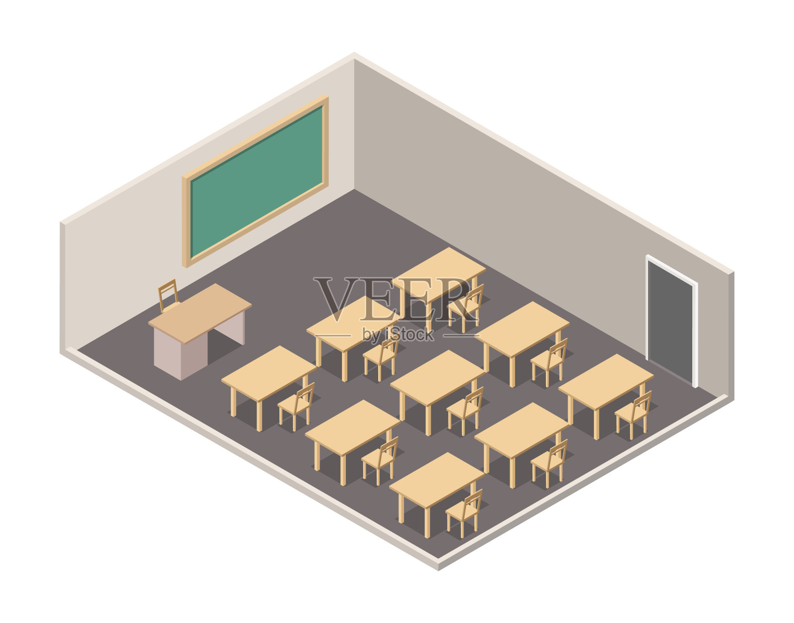 等距教室室内逼真的3d图标。插画图片素材
