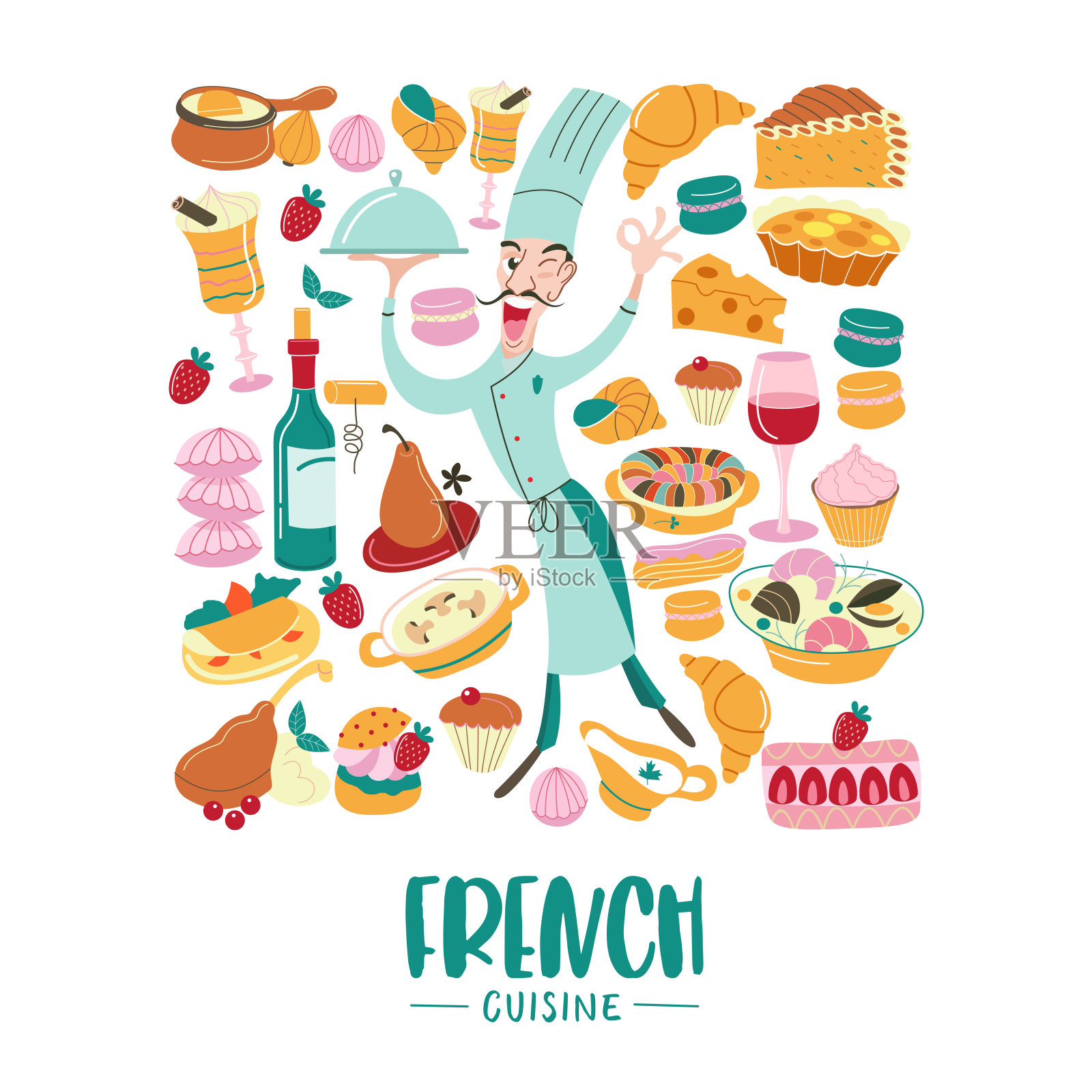 法国菜。菜单。一套法国菜。插画图片素材
