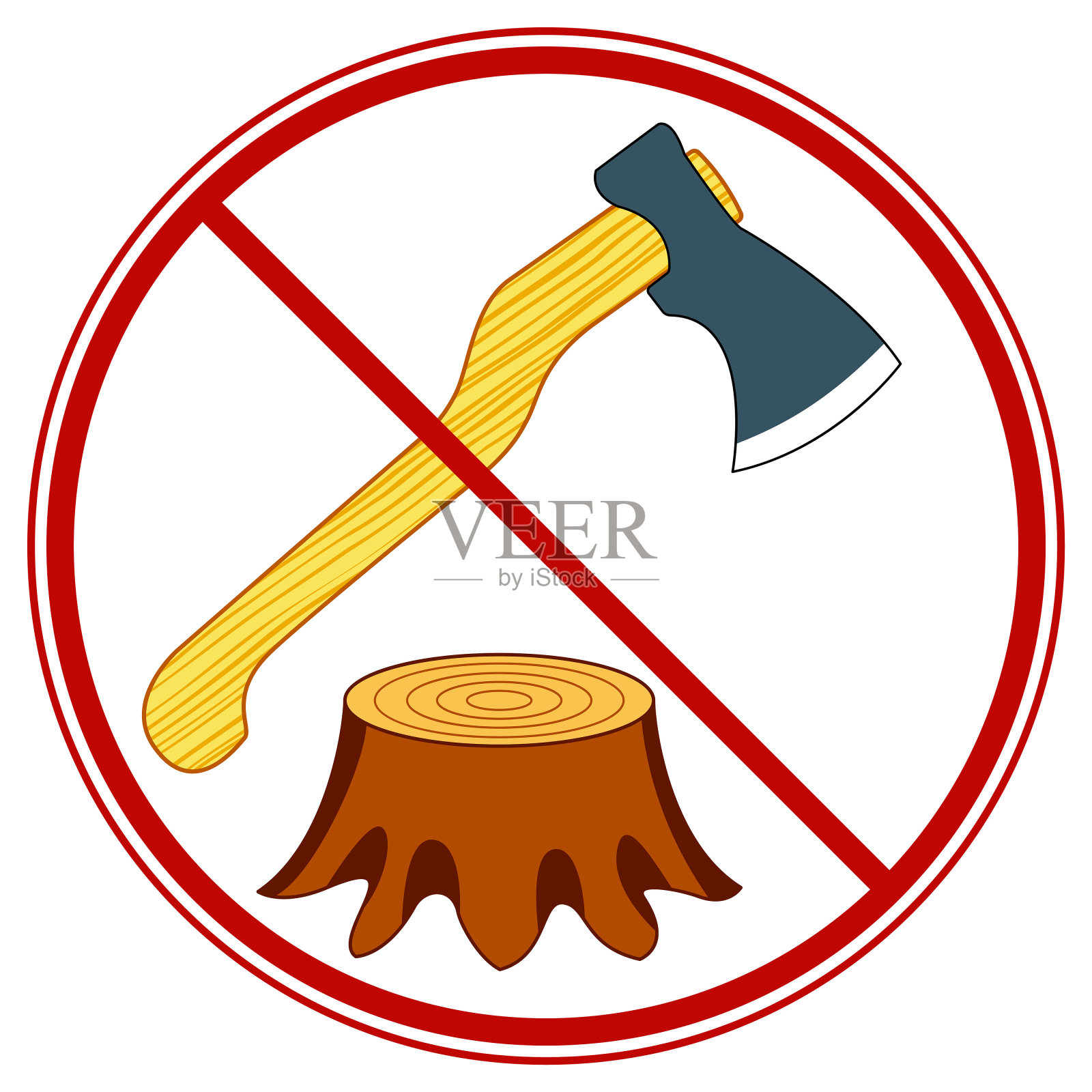 禁止砍伐树木的标志插画图片素材