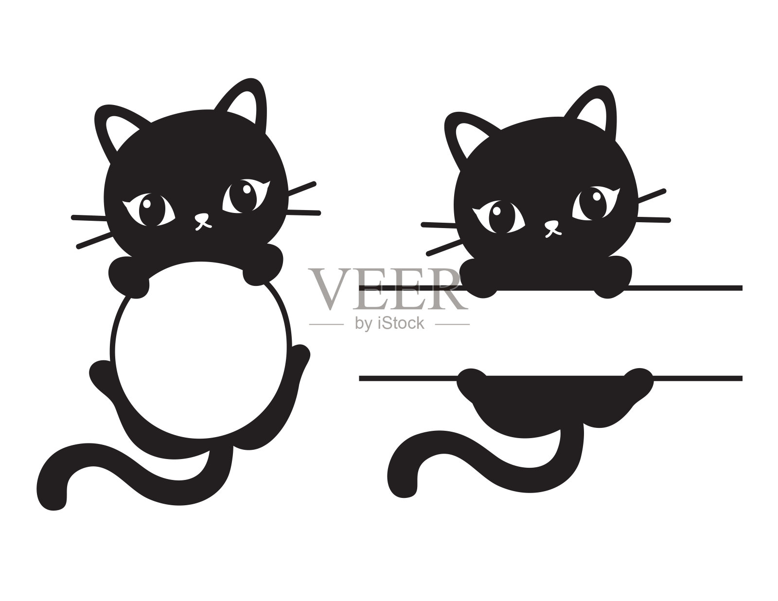 可爱的黑猫帧矢量插图设计元素图片