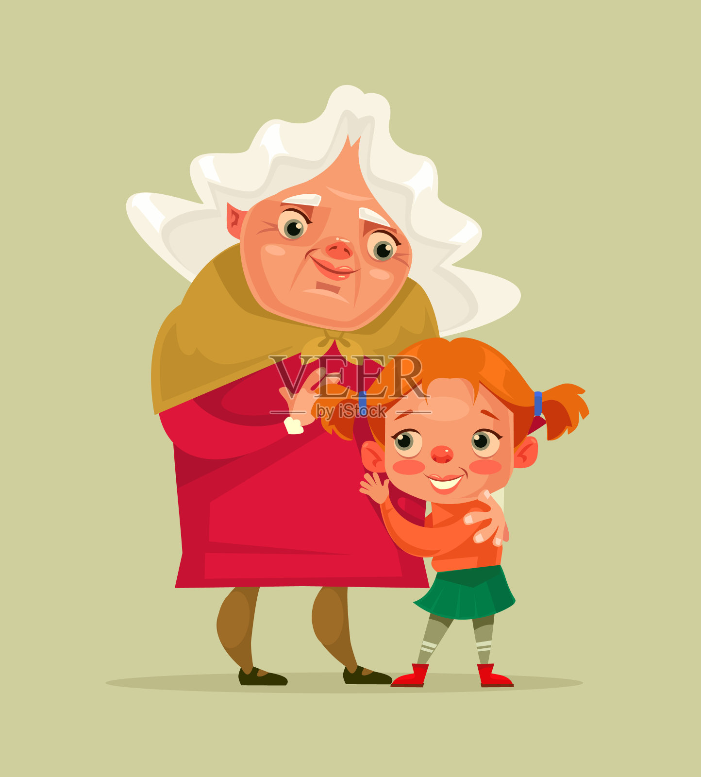 快乐的微笑的祖母和孙女的角色设计元素图片