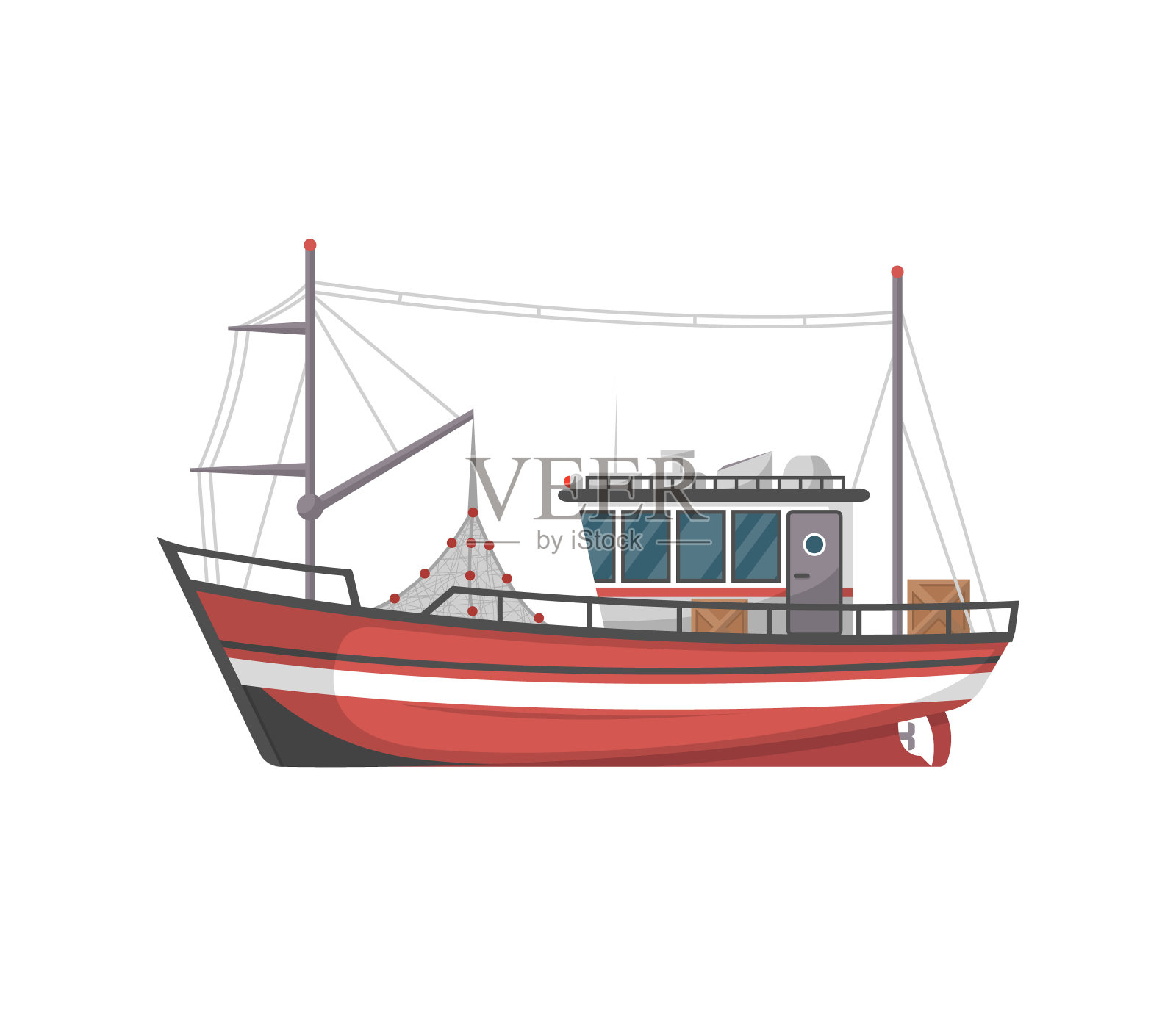 复古渔船侧视图图标插画图片素材