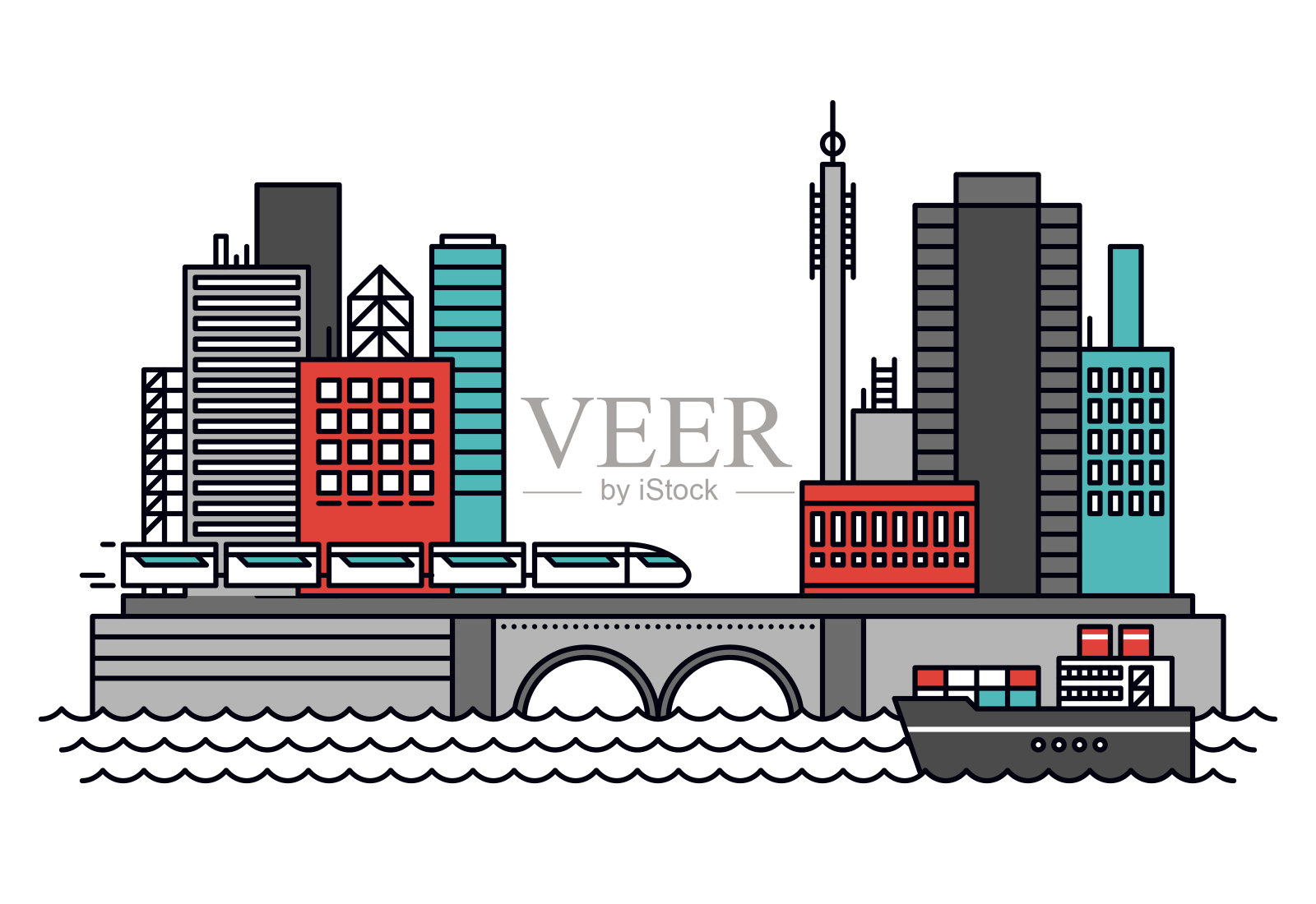 城市交通线条风格插画插画图片素材