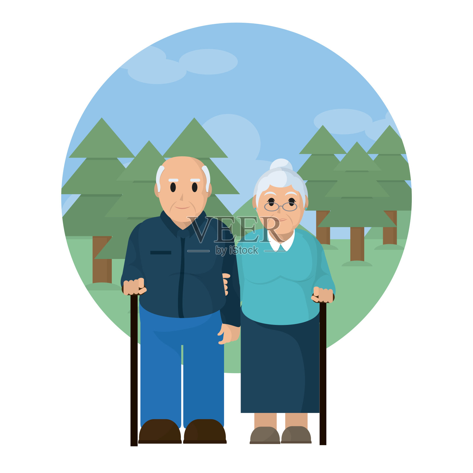 可爱的祖父母夫妇卡通插画图片素材