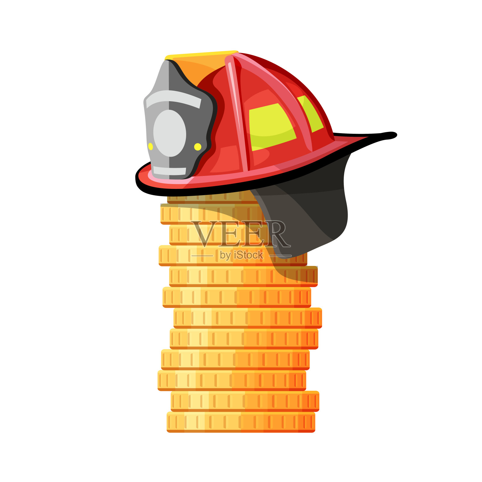 硬币堆上的消防帽设计元素图片