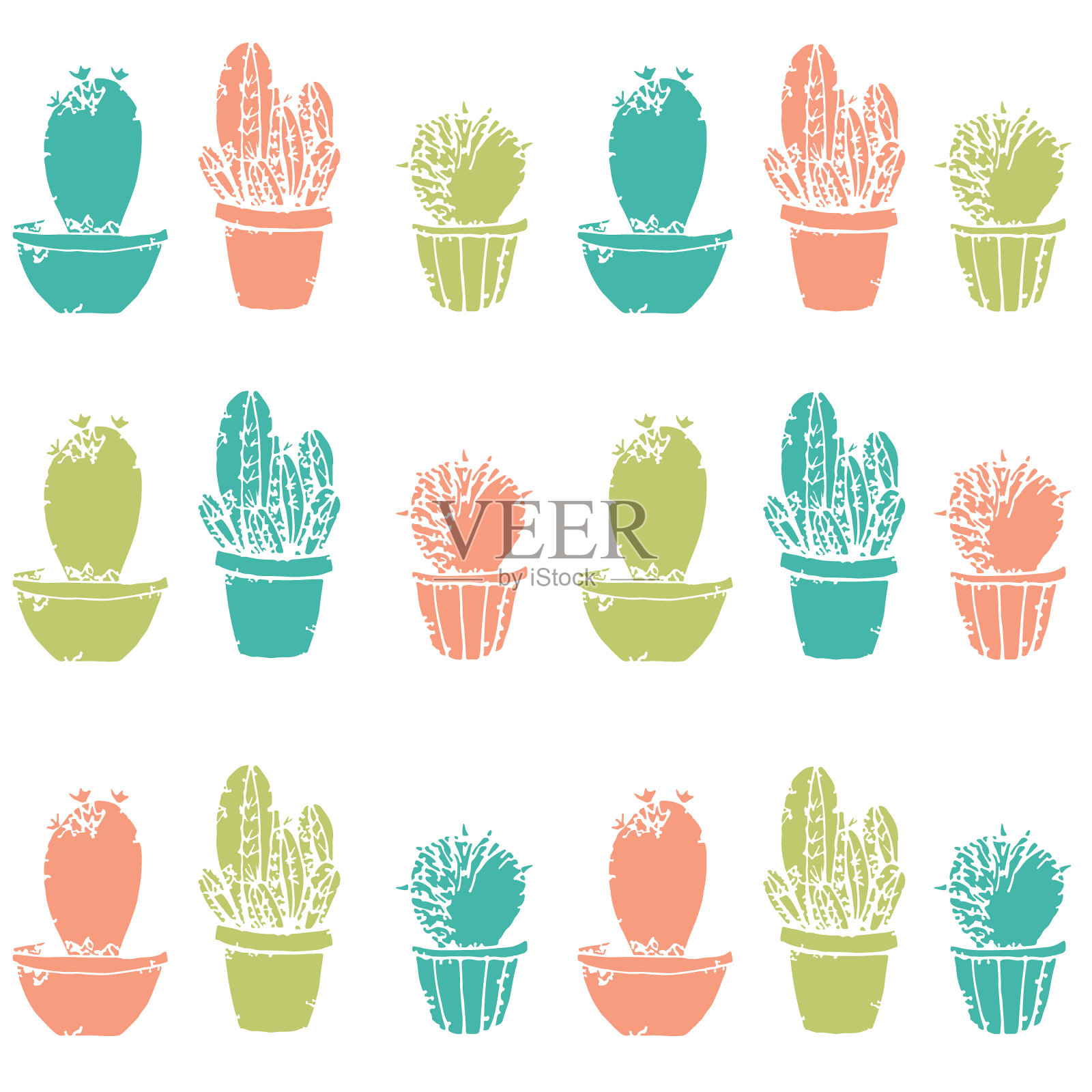 自然无缝图案与手绘仙人掌。盛开的墨西哥沙漠植物。设计元素图片