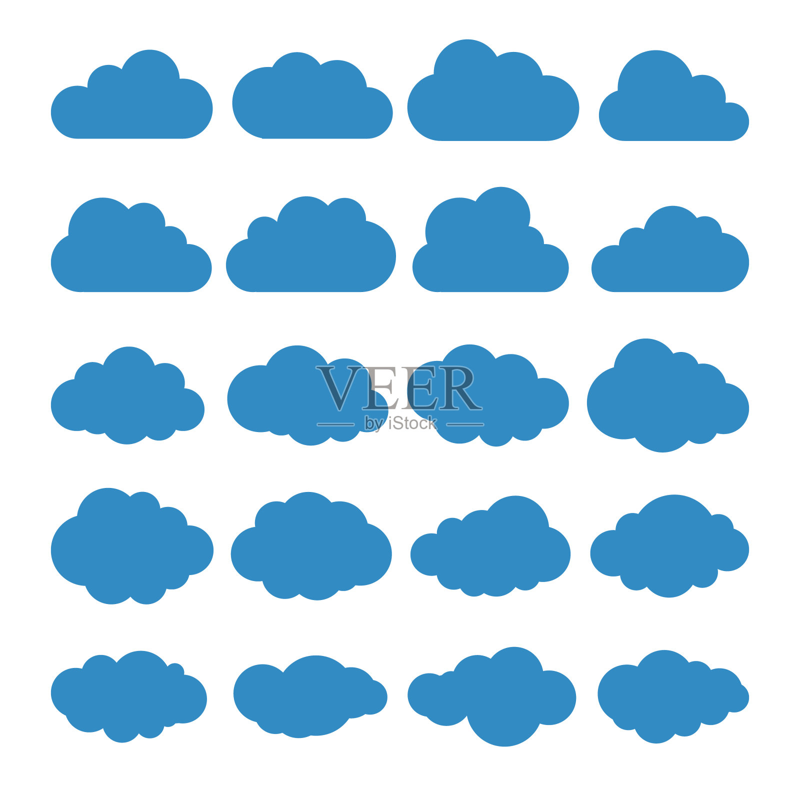云轮廓。云形状的向量集。收集各种形式和轮廓。为天气预报、web界面或云存储应用程序设计元素插画图片素材