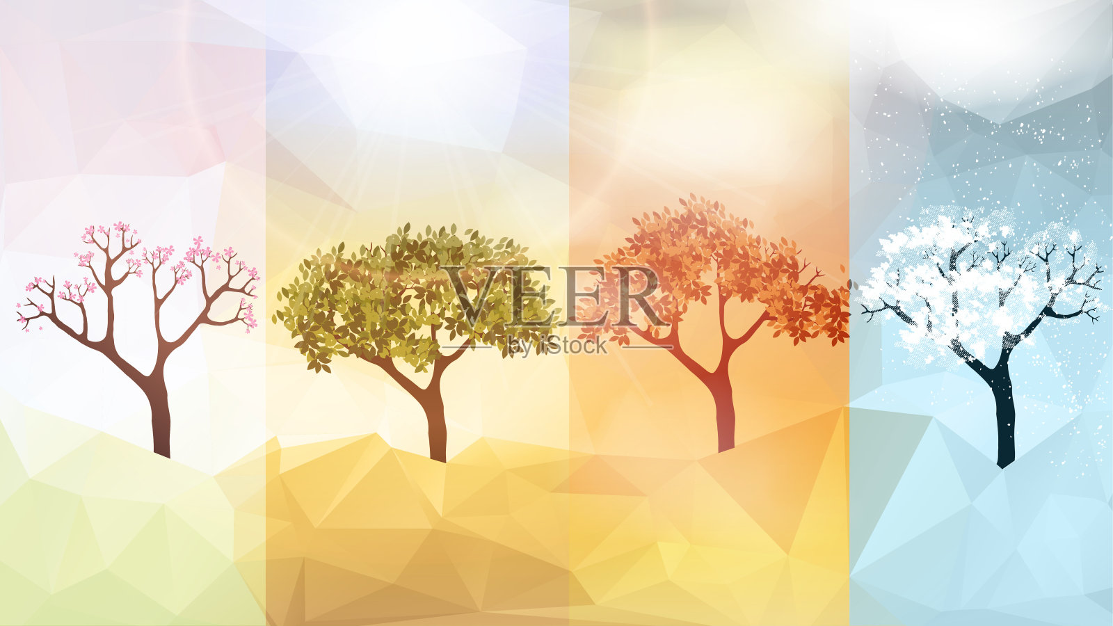与抽象树的四季横幅-矢量插图插画图片素材