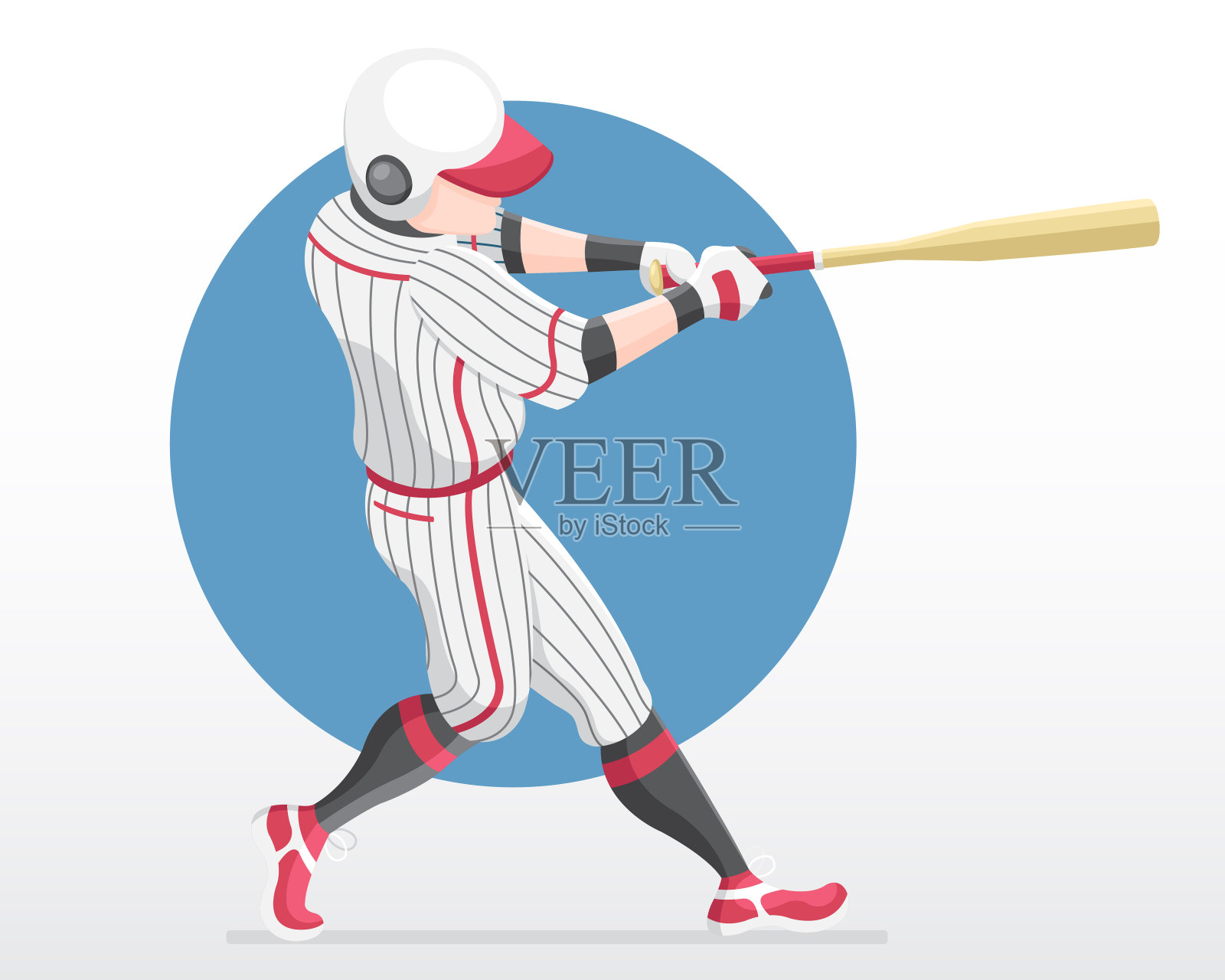 棒球运动员穿着红队的衬衫在充分的行动插画图片素材