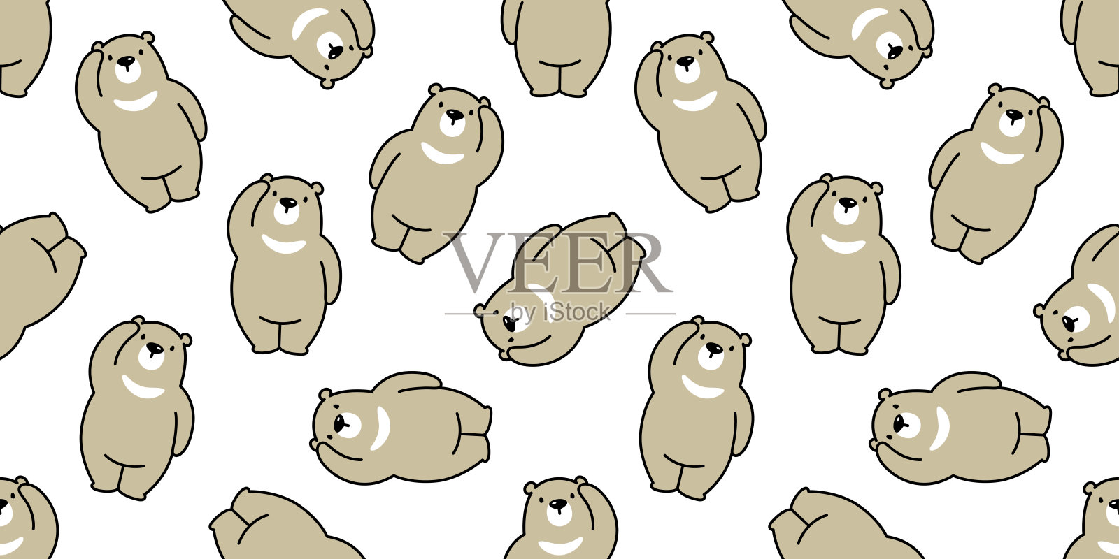 熊无缝图案北极熊熊猫孤立矢量壁纸背景插图卡通插画图片素材