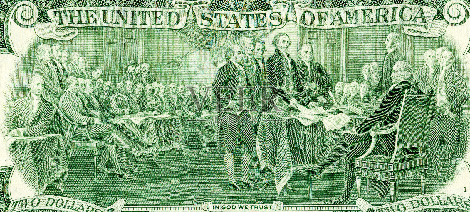 独立宣言从两美元纸币照片摄影图片
