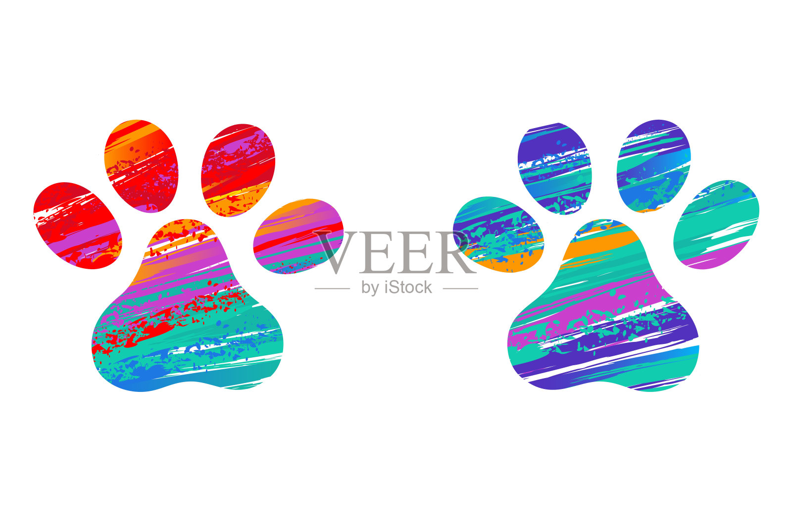 两只猫的彩色爪子插画图片素材