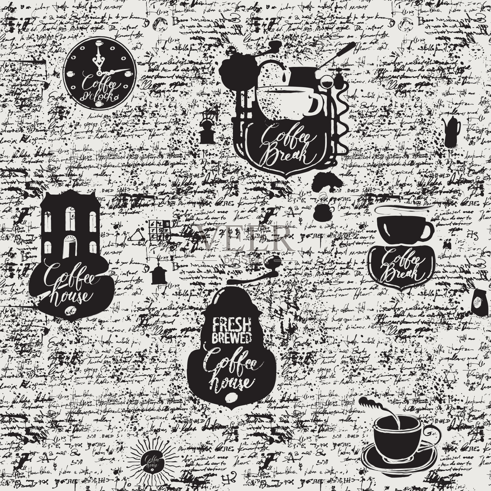 Grunge无缝咖啡主题背景插画图片素材