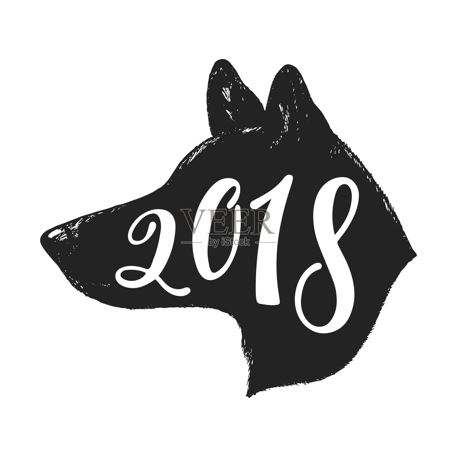 2018 -狗年。中国生肖图形设计。手绘排版设计。插画图片素材