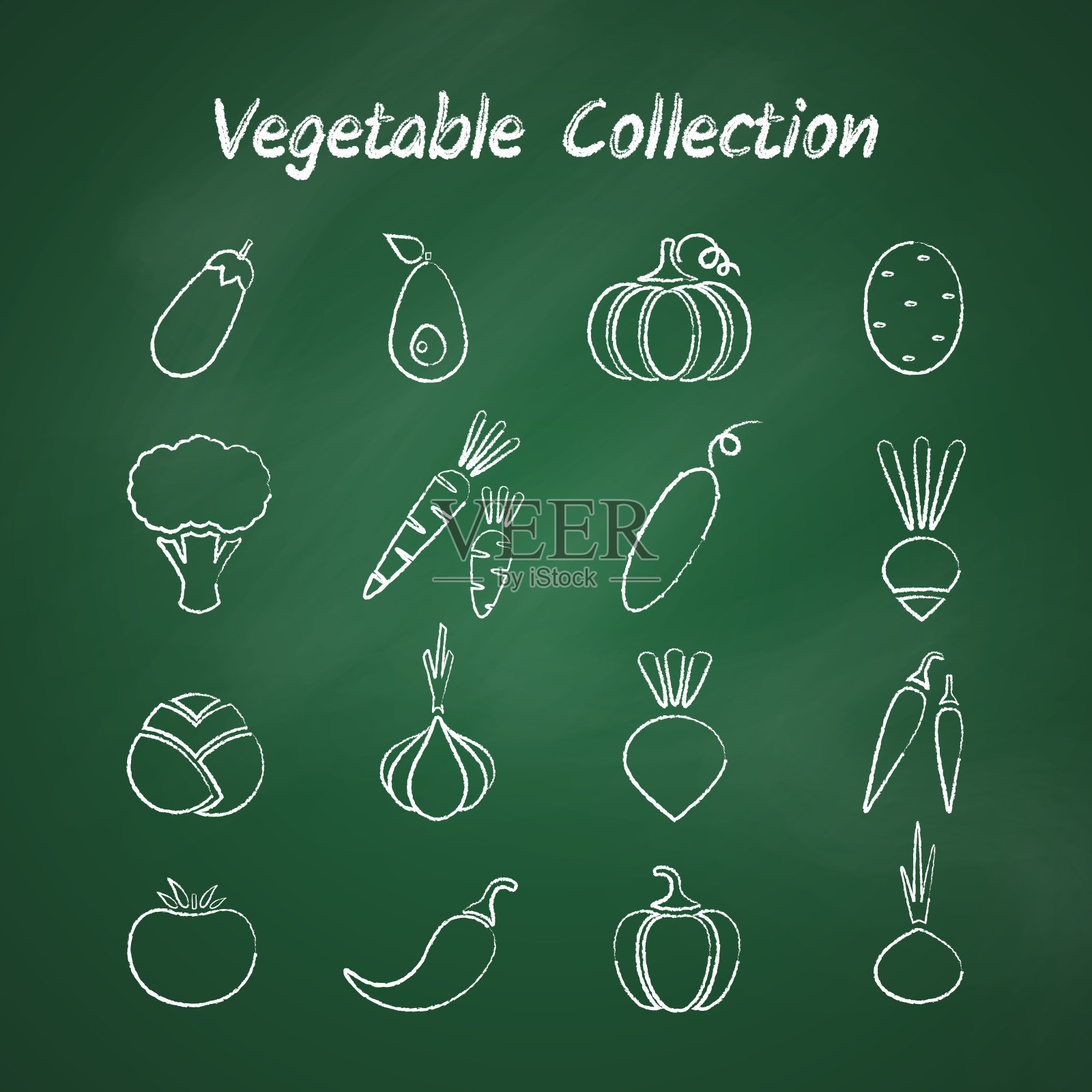 粉笔风格轮廓蔬菜符号集插画图片素材