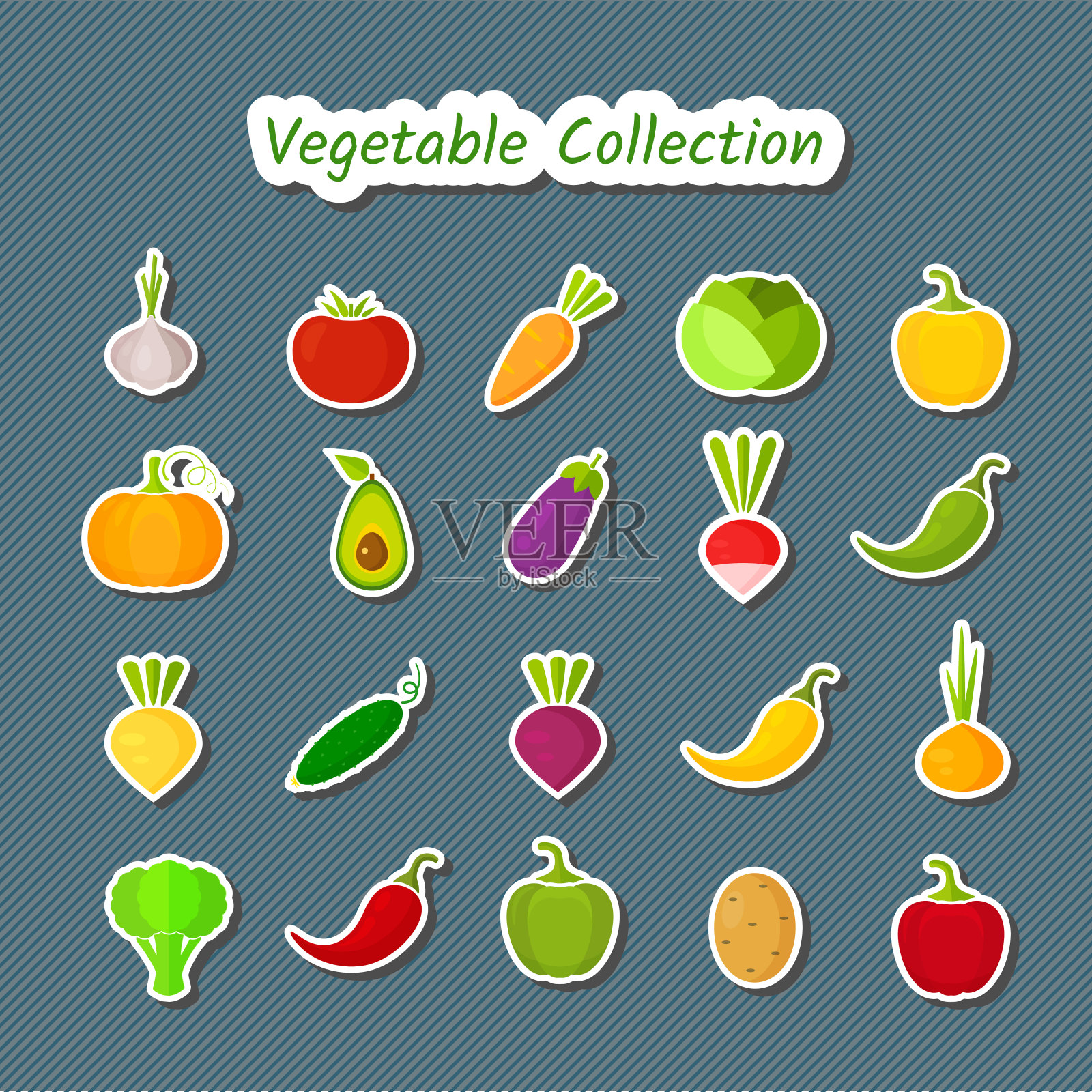 可爱的设计蔬菜图标集孤立的补丁插画图片素材