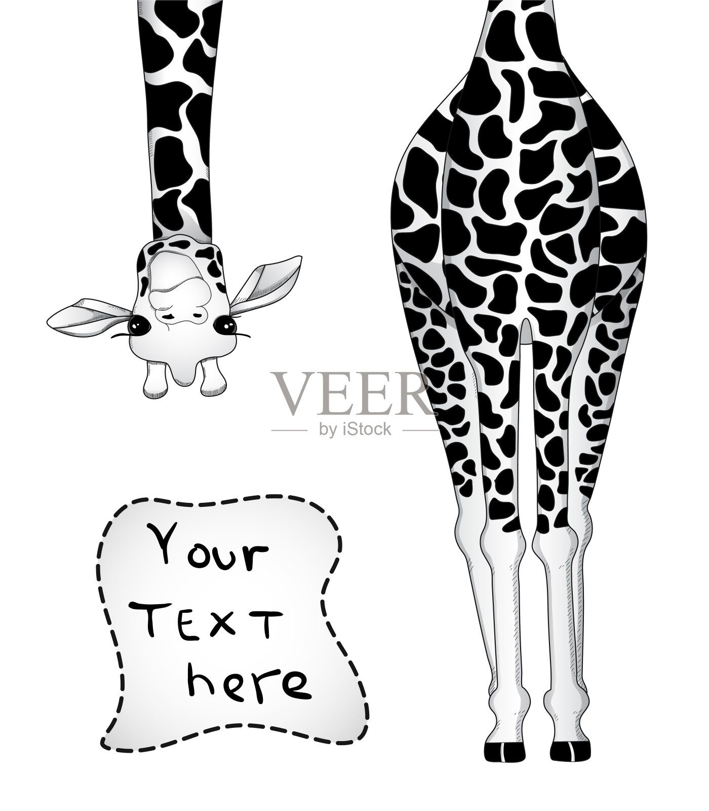 矢量插图的长颈鹿在黑色和白色的颜色与地方为您的文本插画图片素材