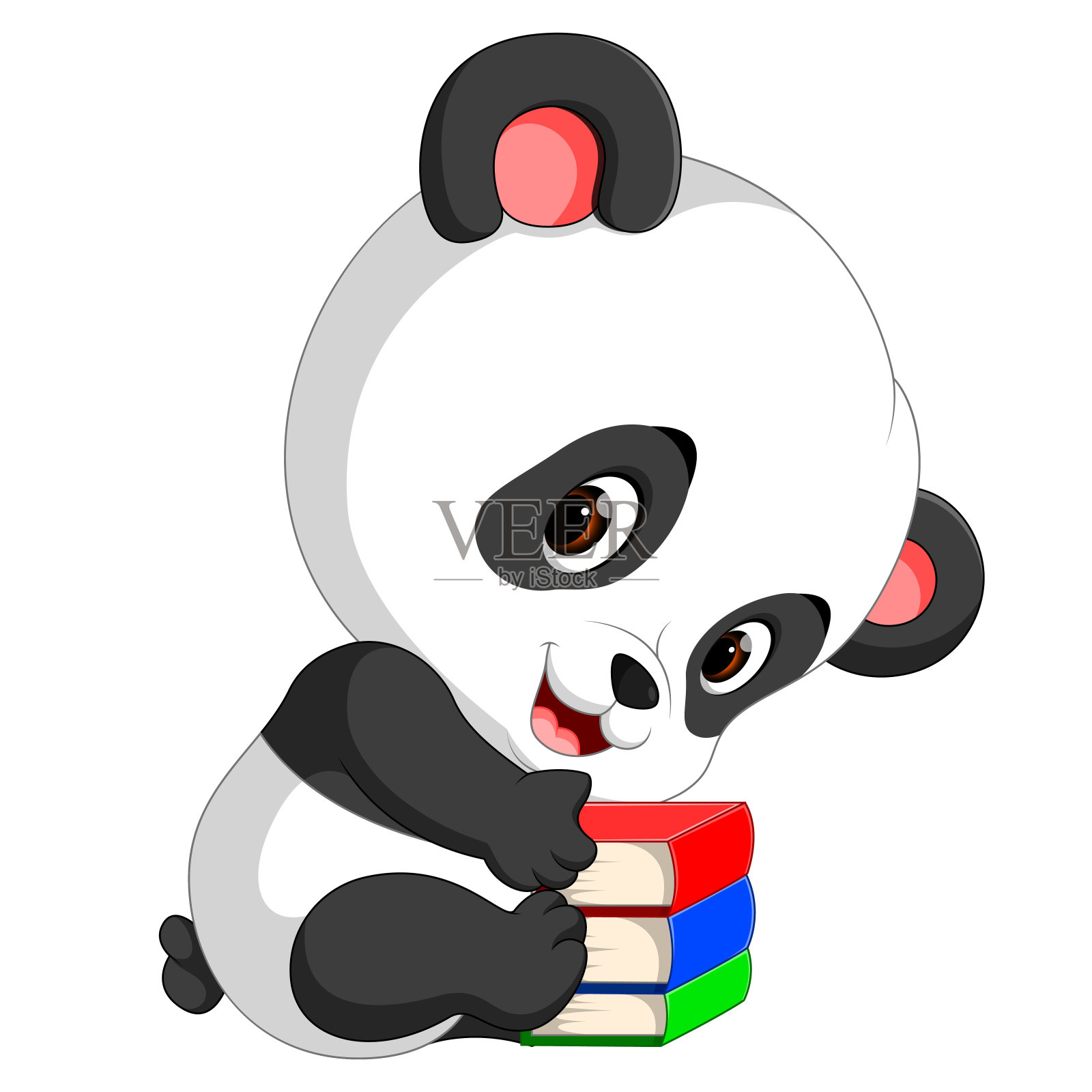 可爱的熊猫拿着铅笔和书插画图片素材