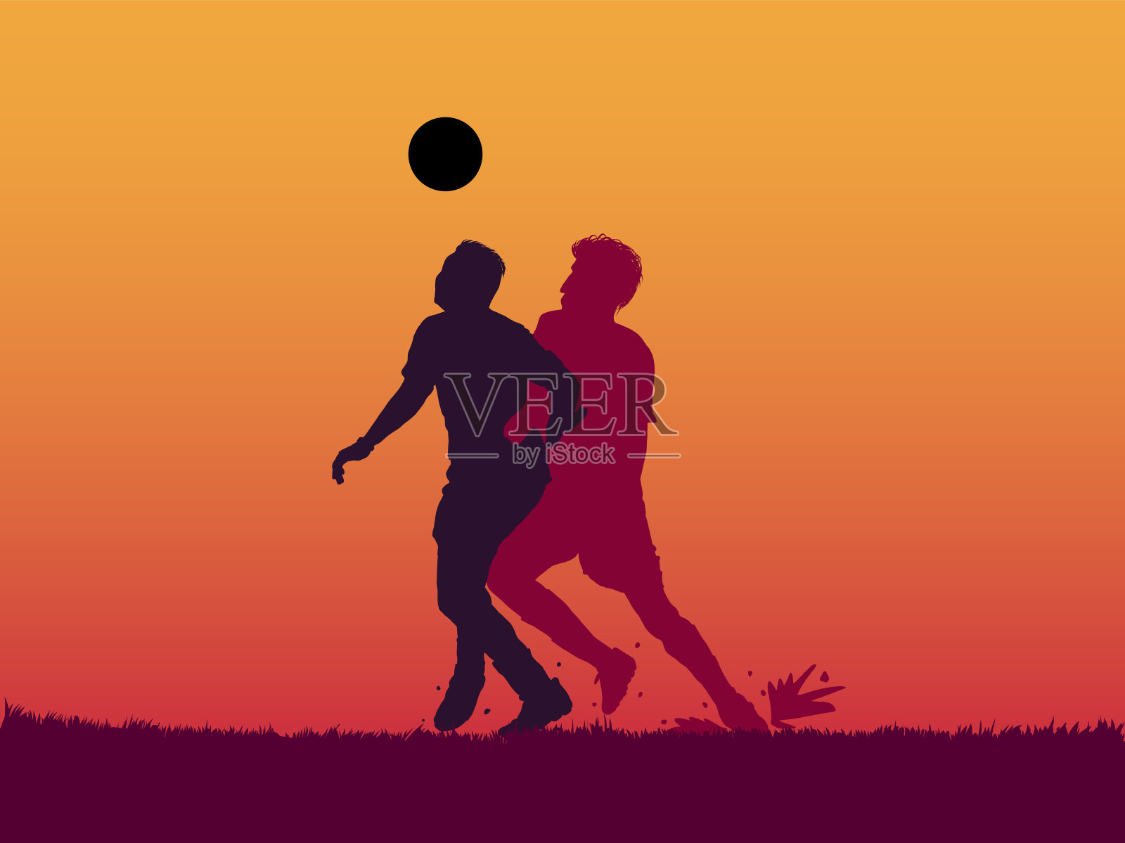 足球运动员跳起头球的剪影插画图片素材