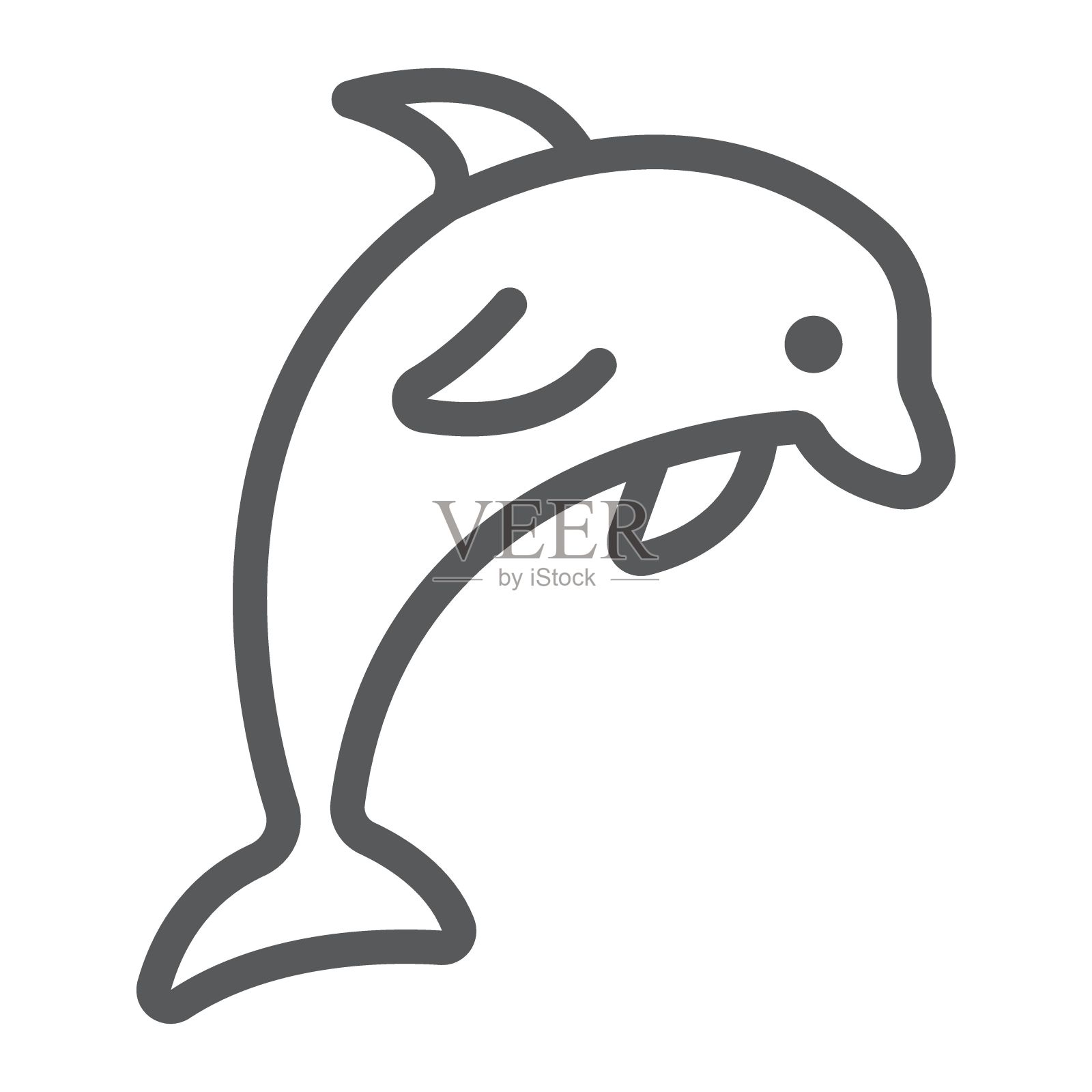 海豚线图标，动物和水下，水生符号矢量图形，白色背景上的线性图案，eps 10。设计元素图片