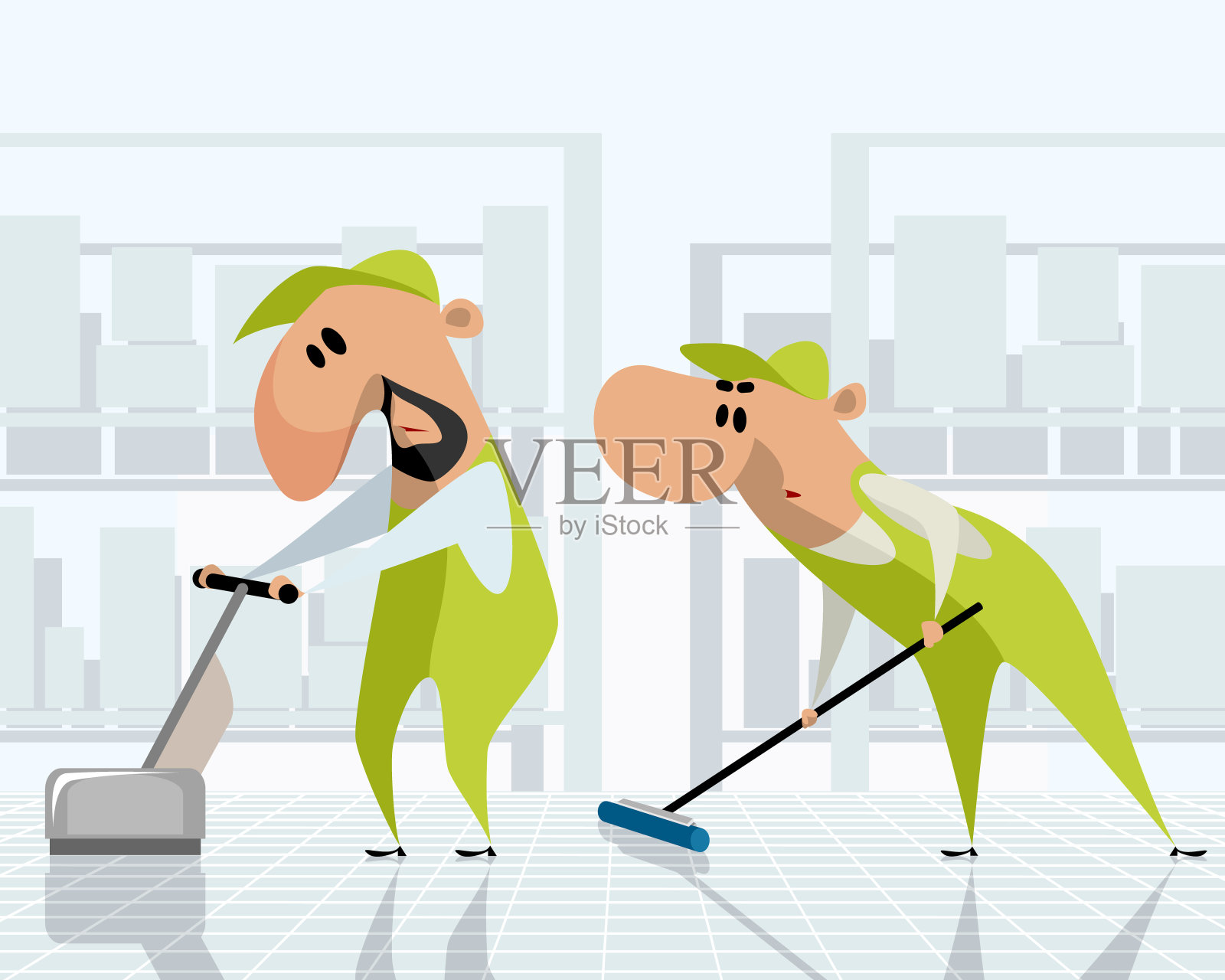 两个清洁工在工作插画图片素材