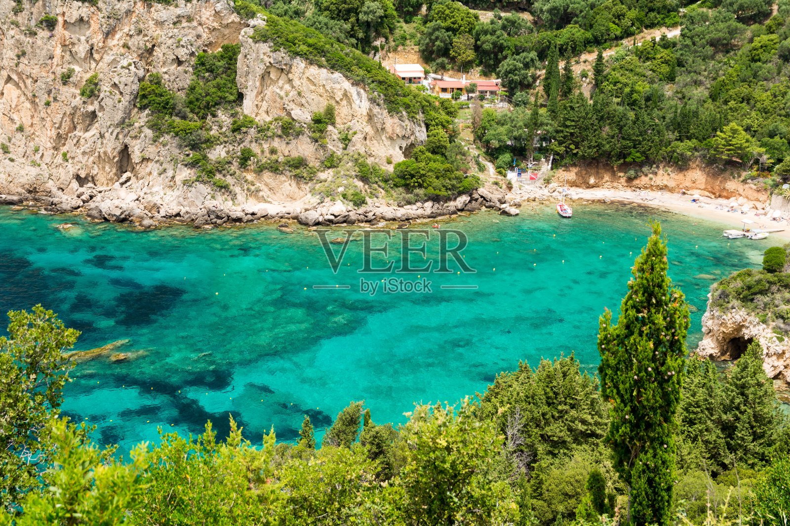 希腊科孚岛古奥卡斯特里萨的天堂海滩照片摄影图片