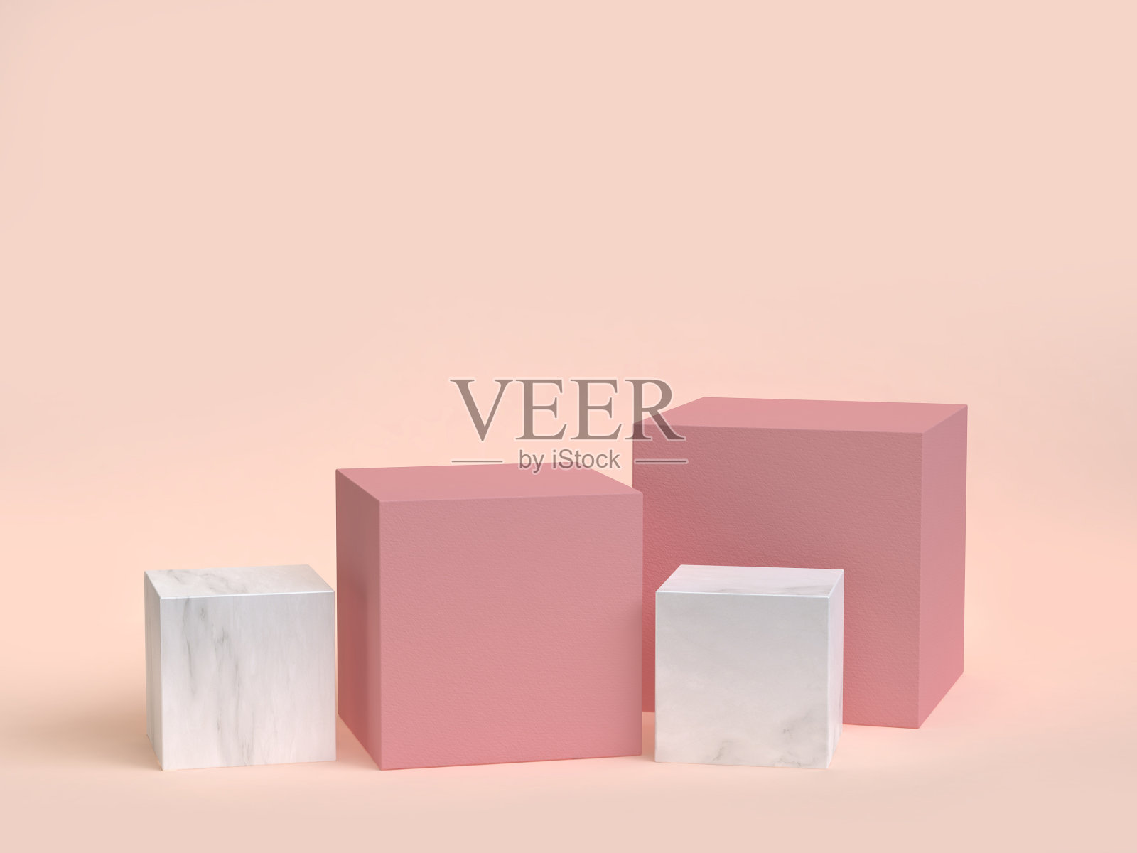 立方体盒子粉色大理石设置最小的奶油色背景3d渲染照片摄影图片