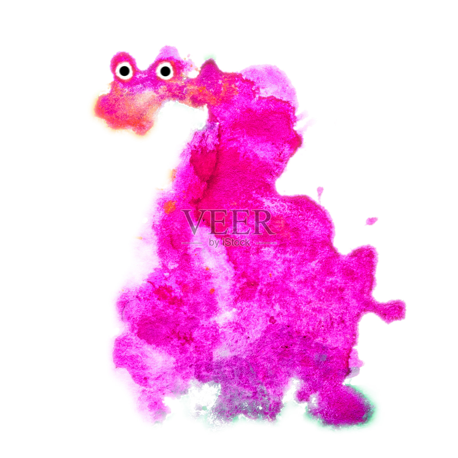 水彩紫色恐龙孤立的白色背景。孩子的画插画图片素材