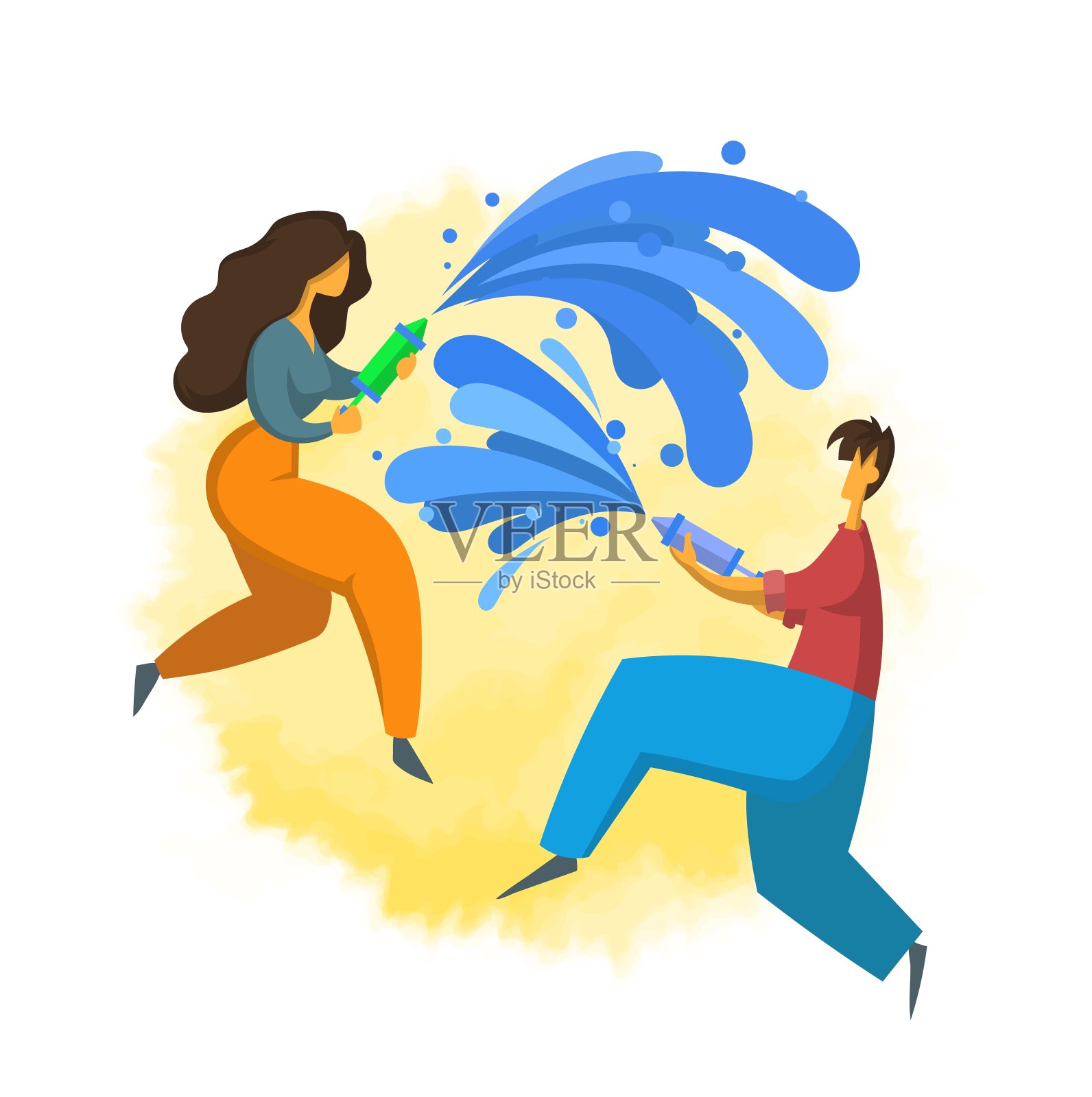 宋干节是泰国的新年节日。男人和女人互相泼水。矢量插图在平面风格。孤立在白色背景上。插画图片素材