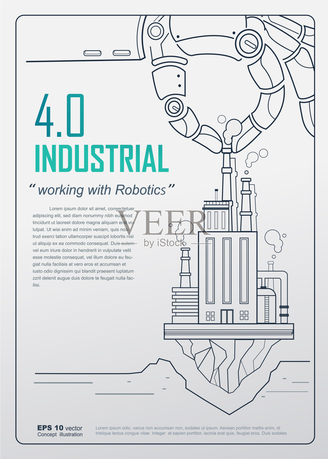 工业4.0与机器人概念，机械手工厂公司和工作在工业。矢量设计海报，年度报告，书籍封面模板。设计模板素材