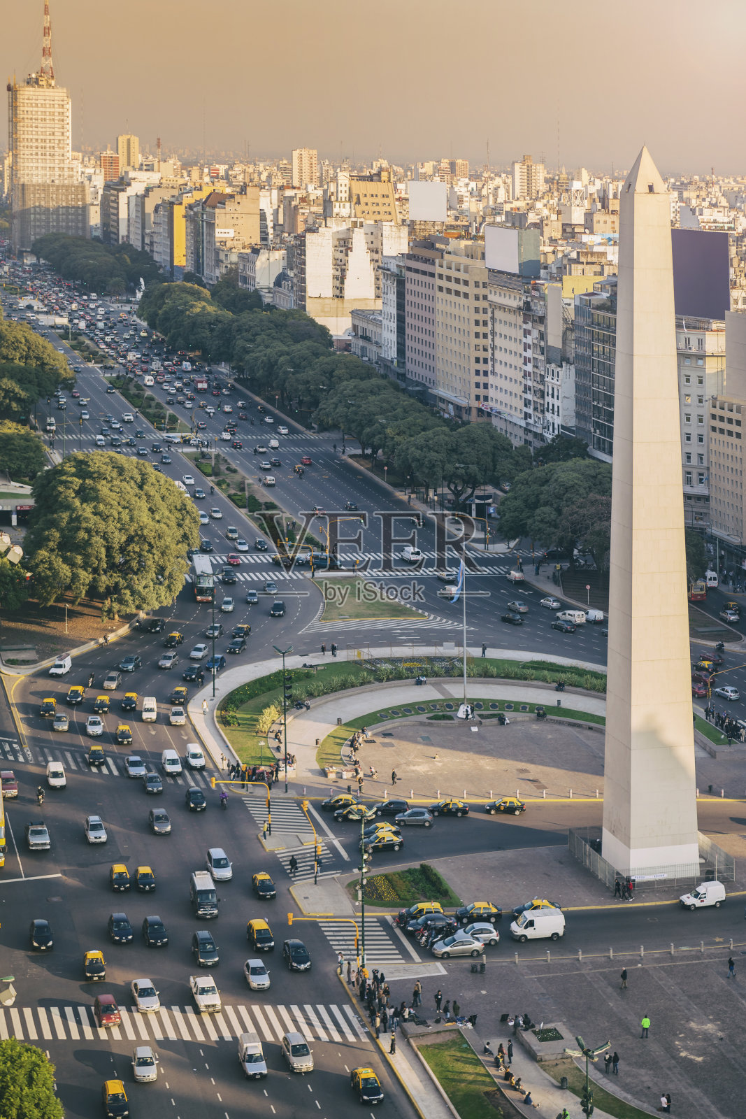 阿根廷布宜诺斯艾利斯中心与Obelisco从上面看照片摄影图片