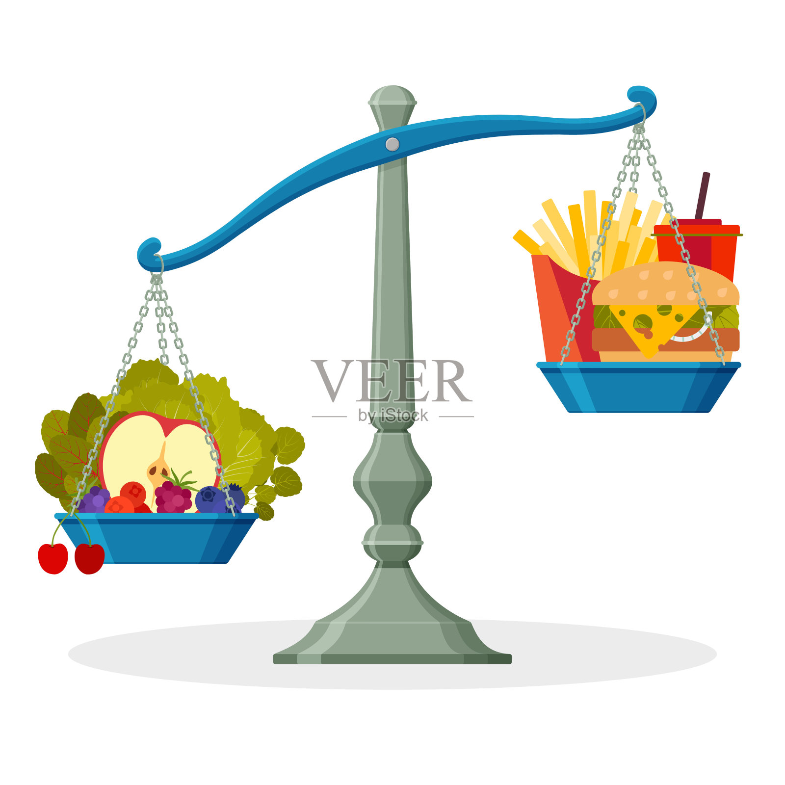 平衡健康食品和垃圾食品。健康的生活方式的概念设计元素图片