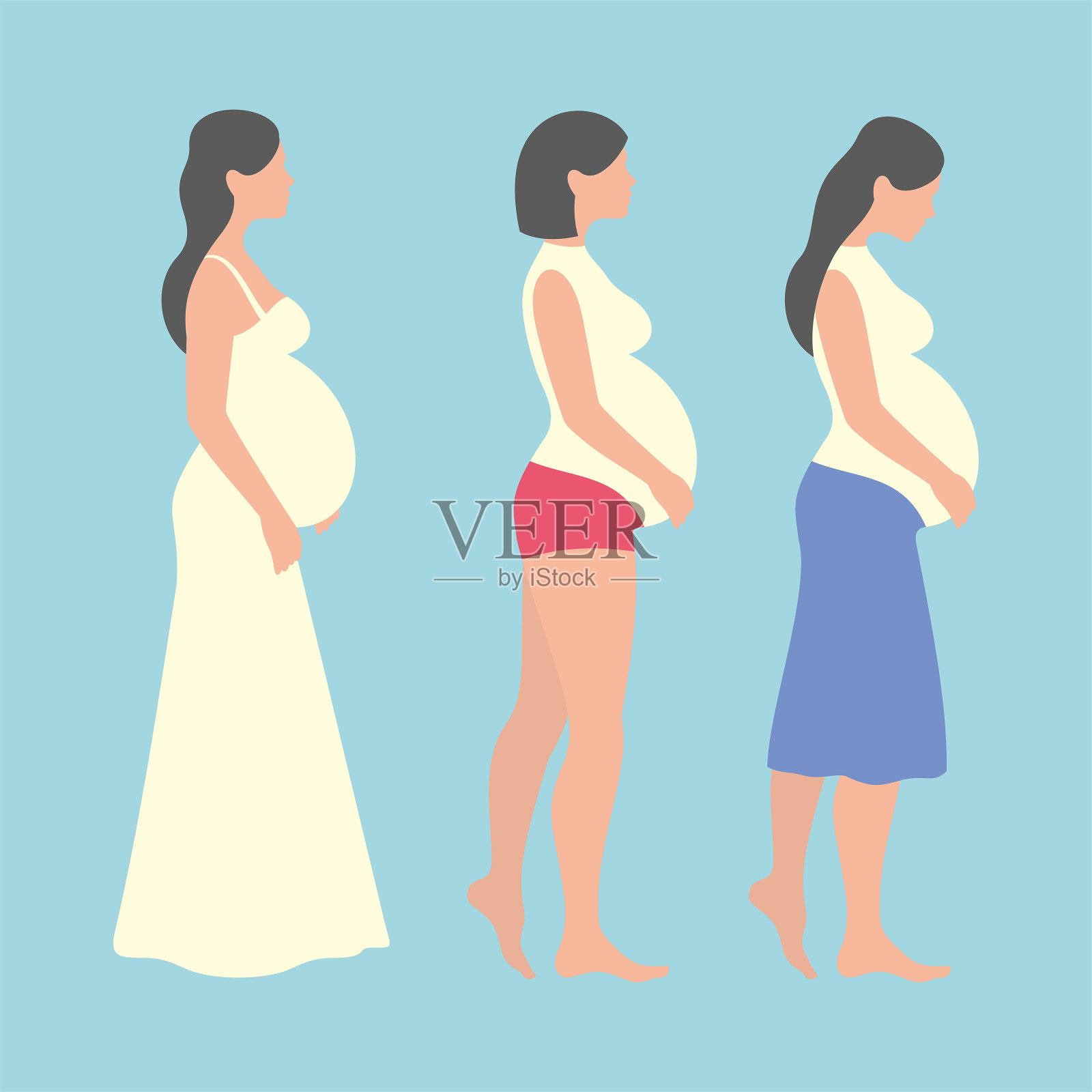 怀孕的女人。矢量设计插画图片素材