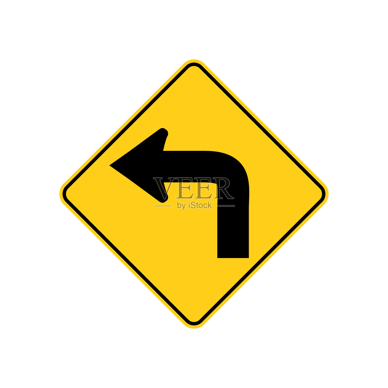 美国交通路标。低速左急弯的预先警告。矢量图设计元素图片