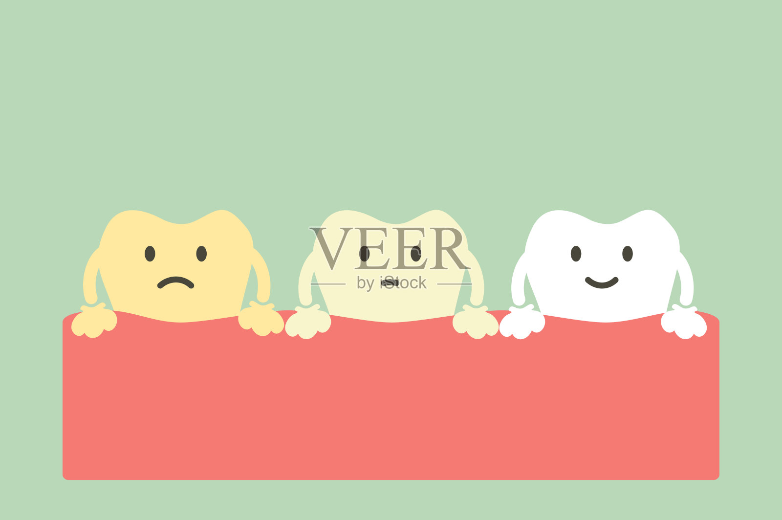 牙齿从黄到白，美白牙齿的概念插画图片素材