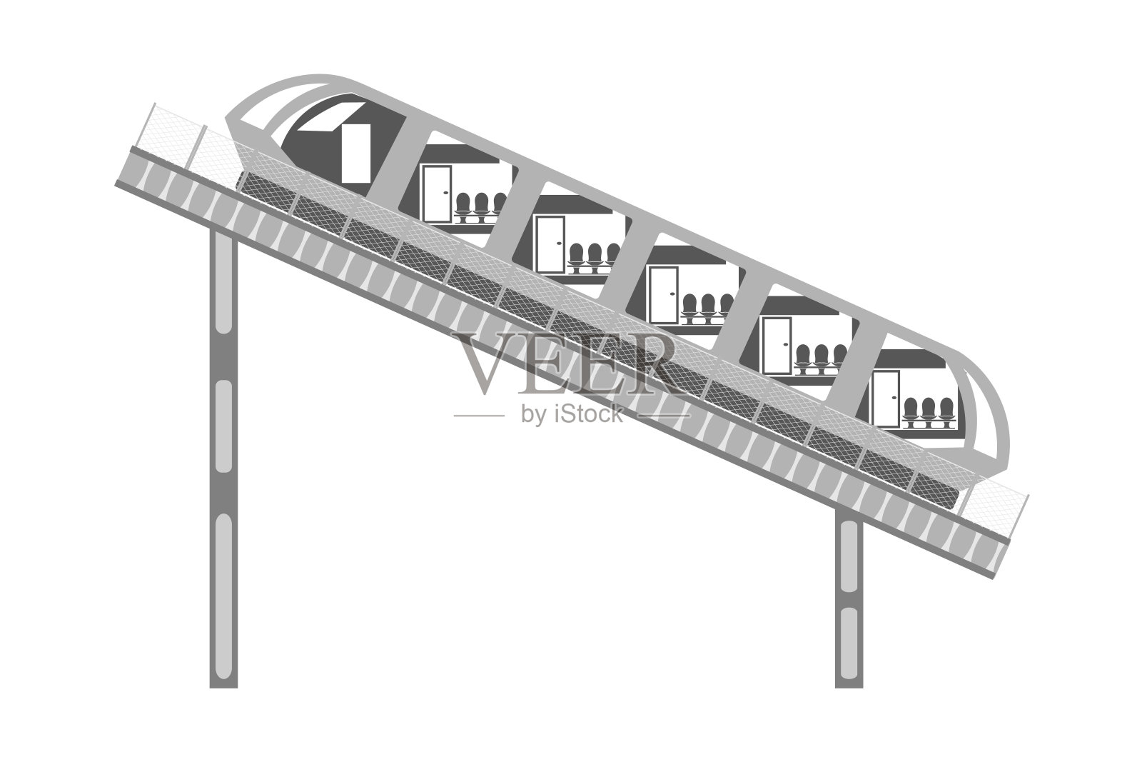 索道上的栏杆和围栏在一个白色的背景。缆车的抽象形象。“nDesign元素。股票矢量图插画图片素材
