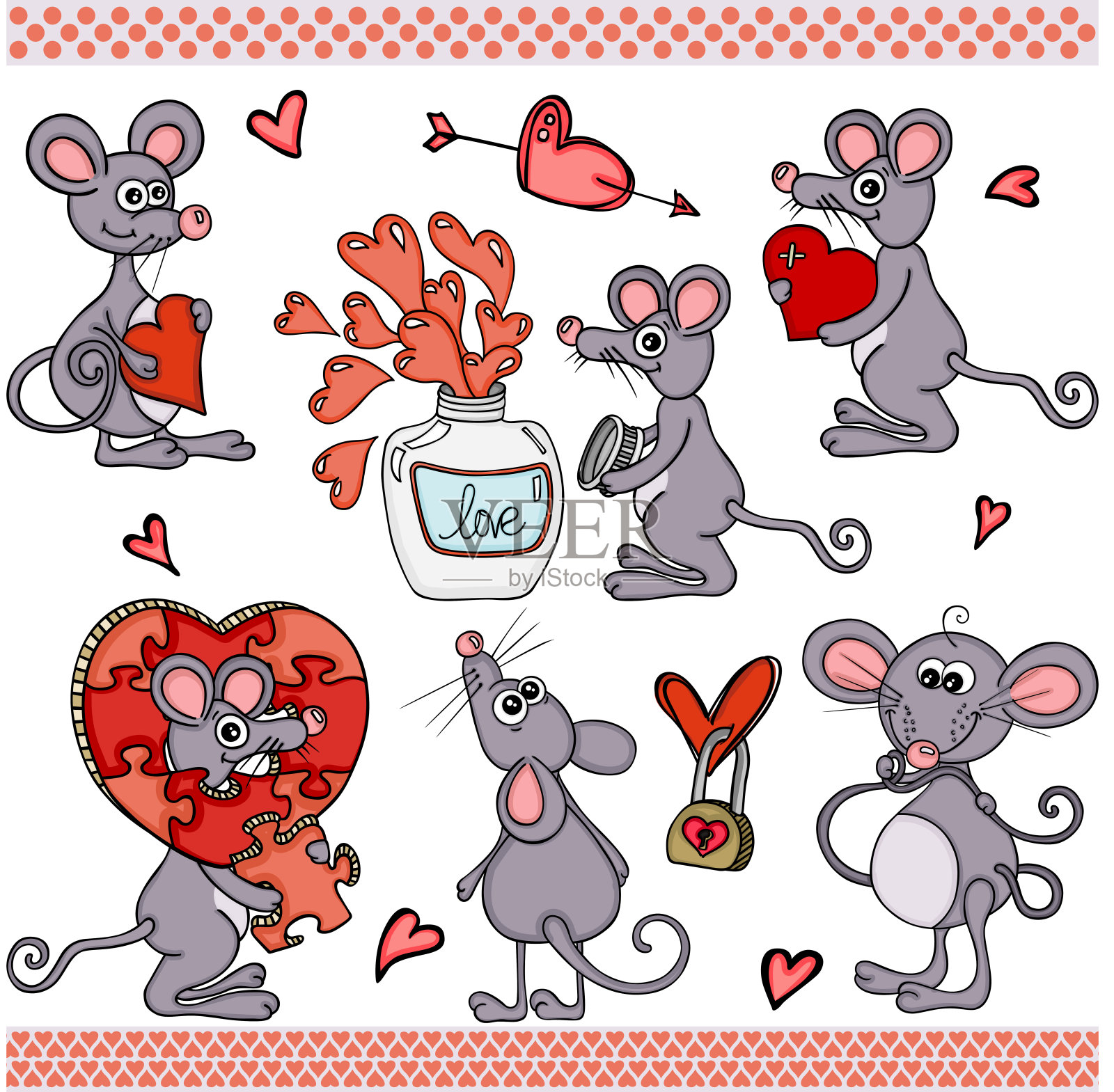 可爱的爱鼠标设置数字元素插画图片素材