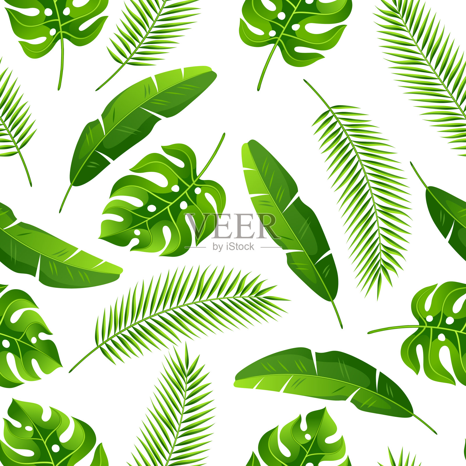 无缝模式与热带棕榈叶。奇异的热带植物。丛林自然插画插画图片素材
