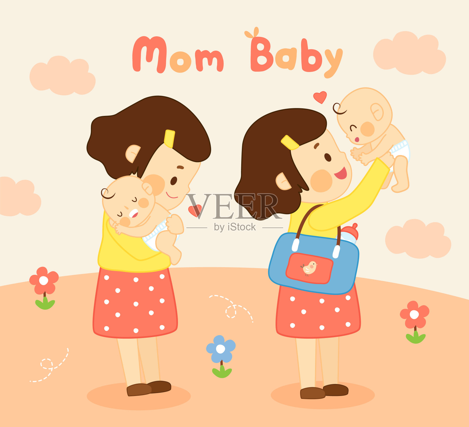 妈妈和宝宝一起爱的时刻插画图片素材