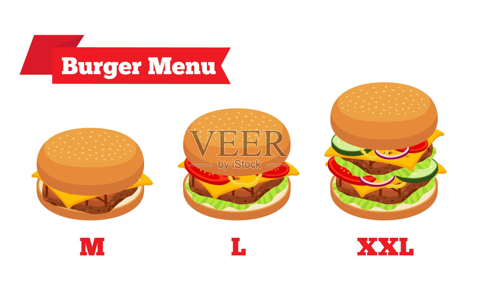 矢量汉堡菜单有不同的成分，大小。汉堡的构造函数设计元素图片